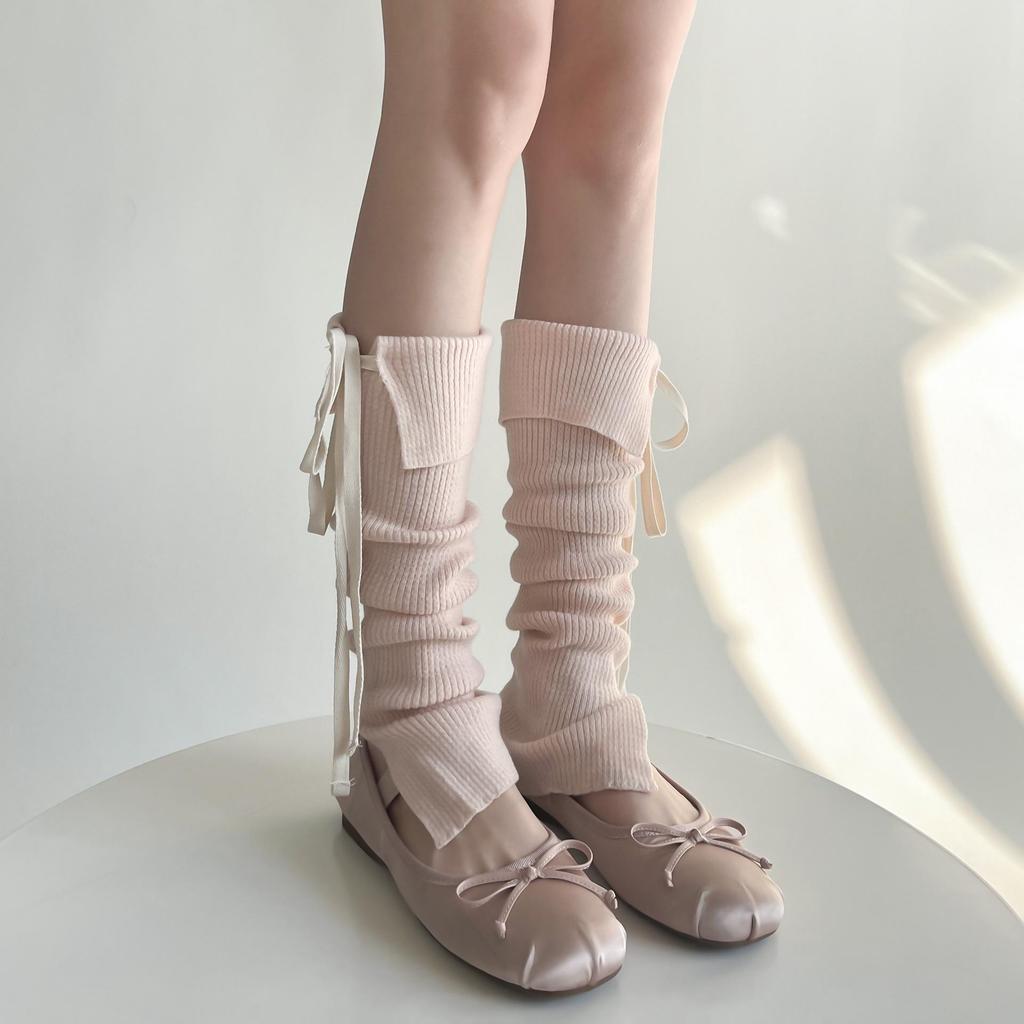 Korean Style Lace-Up Bow Knit Leg Warmers for Girls