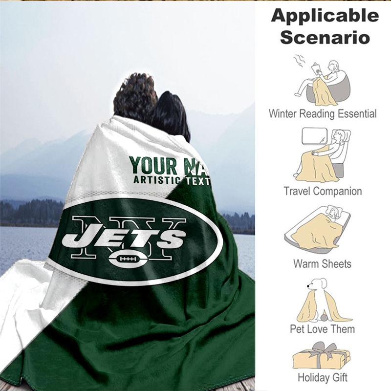 1PC Custom Name Blanket Jets Football Flannel Blankets Patterns Throw Blanket All-Season Soft Gift for Couch, Bed, Camping, Birthday Gifts