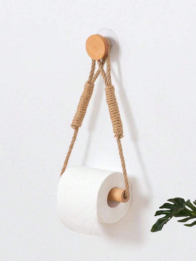 Sznurkowy Kreatywny Uchwyt na Rolkę Papieru, Przyssawka, Stojak do Przechowywania Papieru Toaletowego, Stojak na Papier Toaletowy, Higieniczny Bezotworowy Haczyk z Litego Drewna