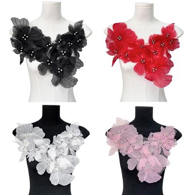 1PC Hand-embroidered Lace Embroidered Patch Clothing Accessories Lace Flowers Exquisite Rhinestone DIY 4 Colors