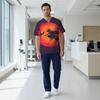 Men's V Neck Halloween Print Scrub Top with Chest Pocket Short Sleeve Medical Work Shirt for Healthcare Professionals and Caregivers