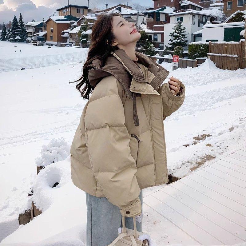 Short Contrasting Color Cotton Coat for Women Winter New Style Small Fashion Thickened Cotton Coat Cotton Jacket Bread Jacket