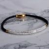 Fashion Titanium Steel Three-Row Zircon Leather Women's Bracelet Woven Magnetic Stripe Open Bracelet Bracelet