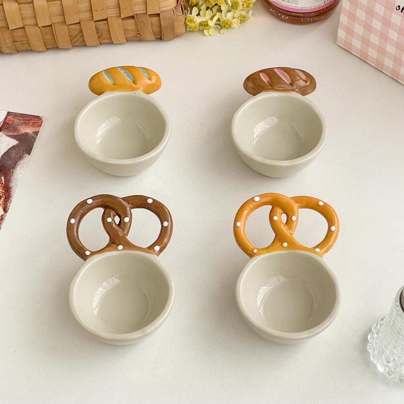 Embossed Bread Handle Ceramic Small Dish Seasoning Dish Dipping Sauce Dish Household Flavor Dish Cute Side Dish Cute Little Dish