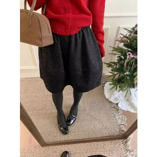 2025 Winter High-Waisted Woolen A-line Umbrella Skirt with Sequins: Slimming Mid-Length Women's Skirt
