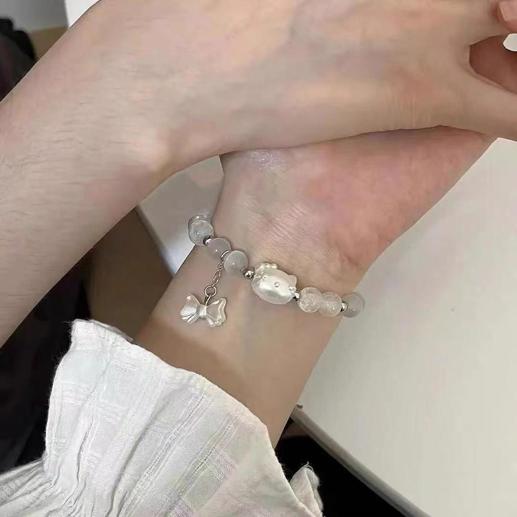 Cute And Sweet Heart Charm Bracelet Diy Handmade Cat Eye Gift Stone