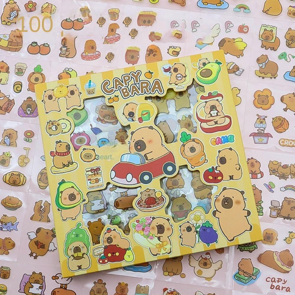 100PCS Stationery Children Sticker Cartoon Capybara Water Cup Decal  Birthday Gift