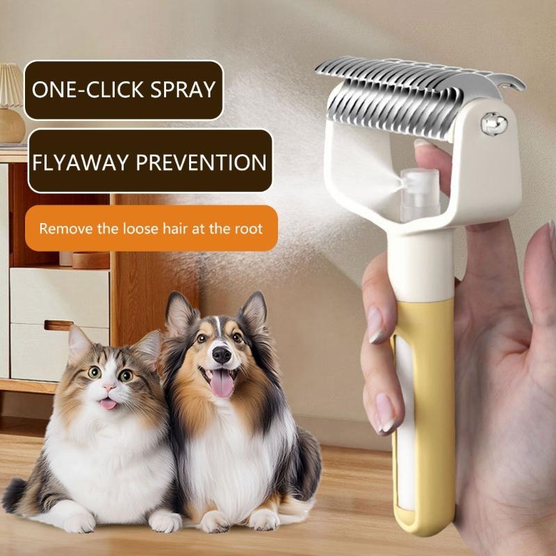 Pet Deshedding Brush With Massage Function Sprayer Dog Grooming Tool For Shedding Control And Coat Care