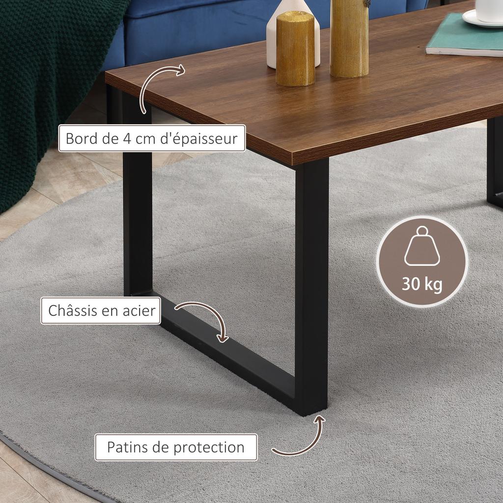 Rectangular Coffee Table Industrial Style Living Room Table Metal Legs And Wood Effect Top 100 X 60 X 50 Cm