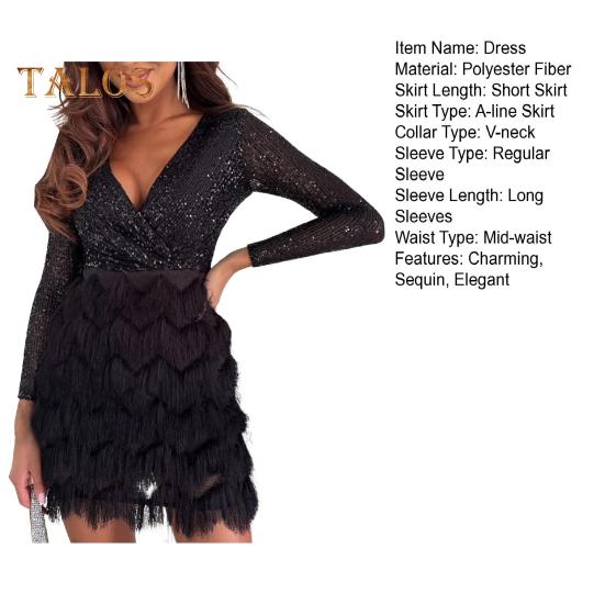 Partykleid für Damen mit glitzernden Pailletten, langen Ärmeln, tiefem V-Ausschnitt, Korsett-Minikleid, Herbst/Winter, Cocktail-Galakleid für Party, Abschlussball, Nachtclub