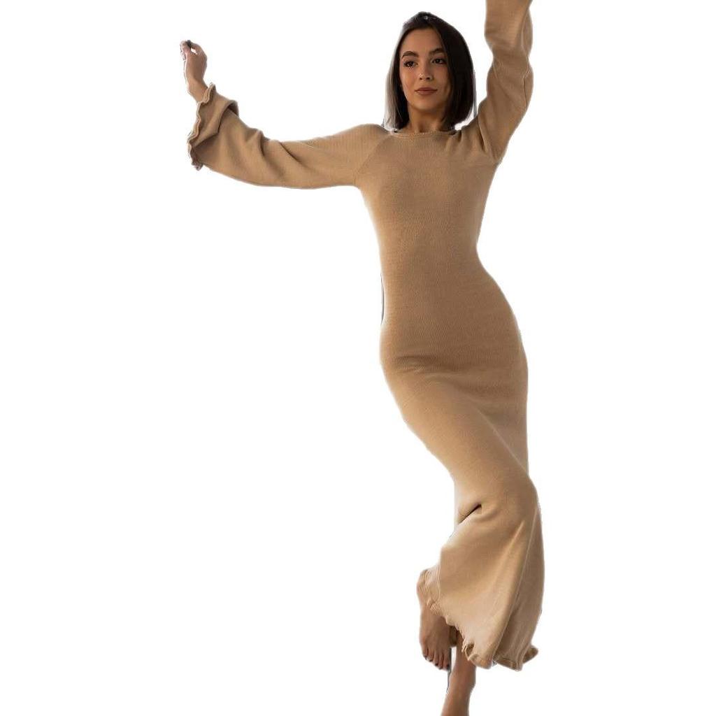 2025 Europäischer & Amerikanischer Stil Damen Bodycon Strickkleid mit Glockenärmeln