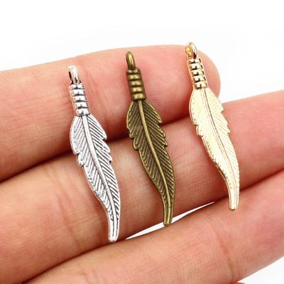 30pcs 31x6.5mm Feather Charms Pendants Bronze Antique Silver Plated Handmade Charms
