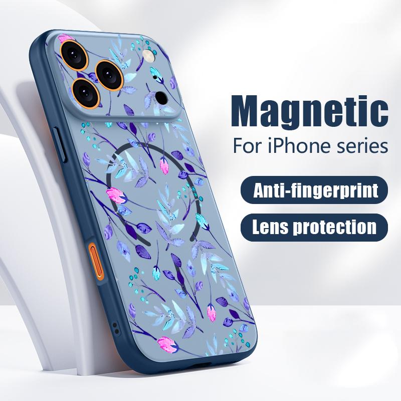 Colorful Embossed Flowers Case For iPhone 17 Pro Max Funda iPhone 16 15 14 13 Pro Max Magnetic For Magsafe Hybrid Slim Matte Cover