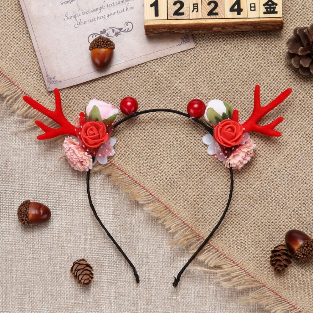 Christmas Small Antler Headdress Sweet and Lovely Sentie Children's Headband Simulation Flower Moose Net Red Hair Band