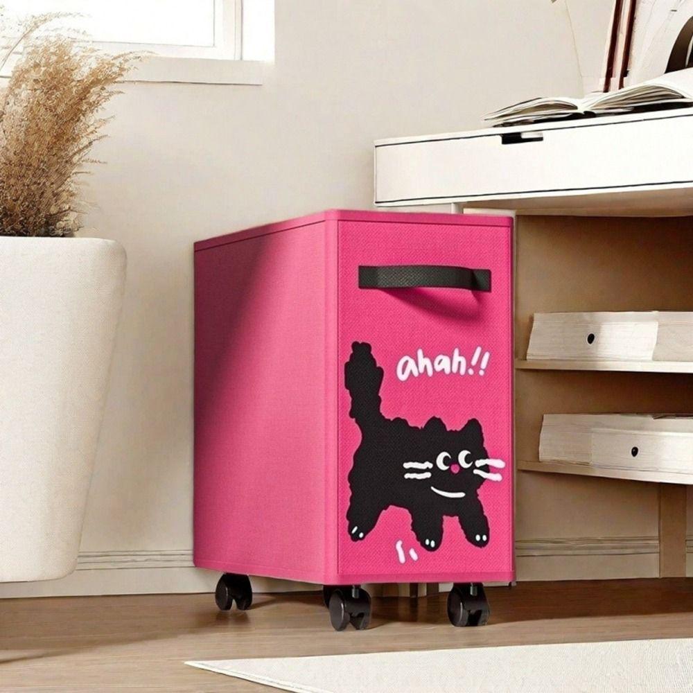 Cartoon Animal Print Rolling Storage Cart Cute Dirty Clothes Basket Laundry Basket  Kitchen