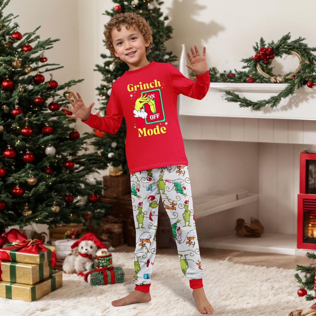 Christmas Print Cute Family Set Pajamas, Home Clothes, Family Set Long Sleeve Top Pants Set