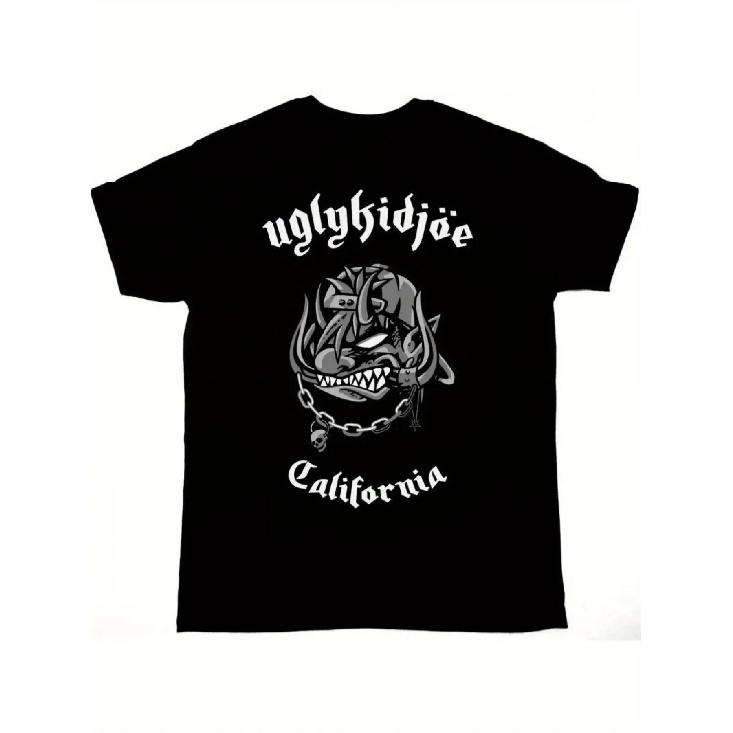 UGLY KID JOE Men s Vintage Logo & Skull Chain T-Shirt with Ugly Kid Joe Logo Print, 5050, Round Neck Casual Tee for Merch Style, Machine Washable S