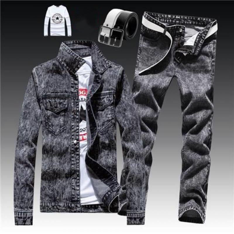 Autumn Winter Men Jean Set Jacket New Tide Cowboy Jeans Suit Jacket Handsome Men's Clothing Cultivate One's