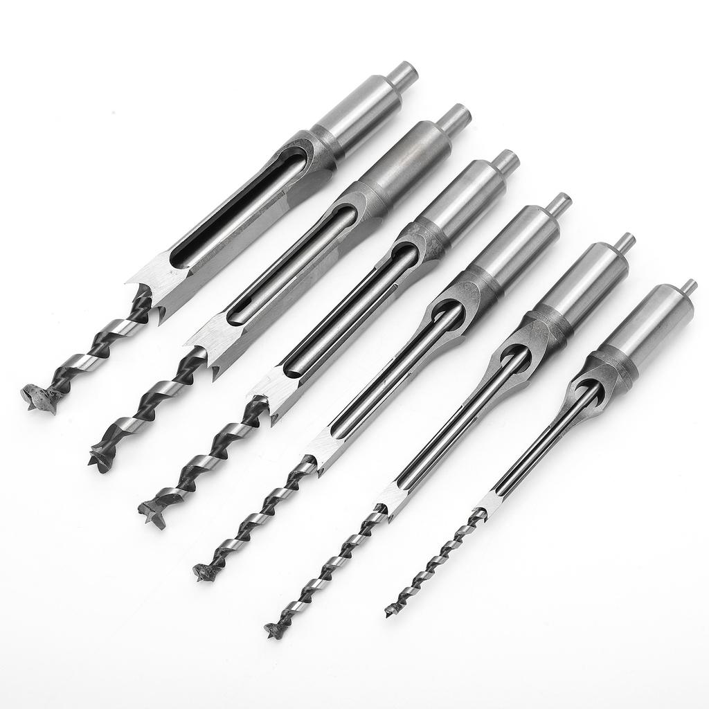 6Pcs SquaRe hole Saw Auger Drill Bit Mortising Chisel Woodworking Tool