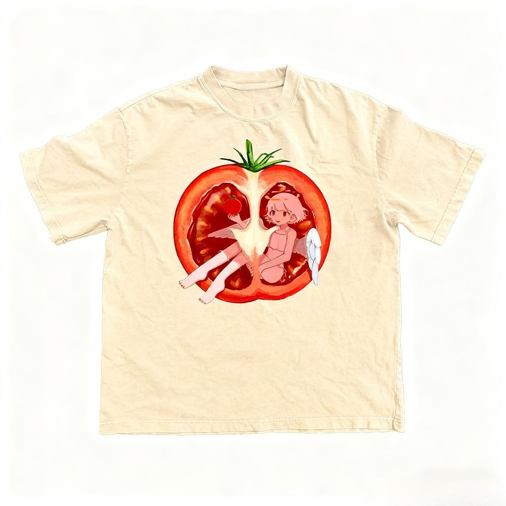 Tomato Angel Graphic Print Autumn Cotton Unisex T-shirt Short Sleeve Street Fashion Trend Clothing Street Style Winter Innerwear