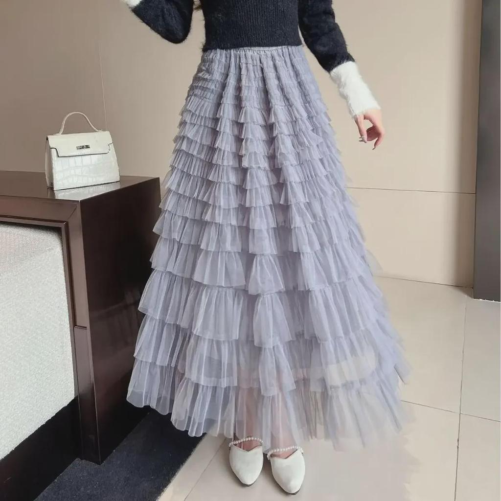 "2023 Spring/Summer Layered Mesh A-Line Skirt for Women"