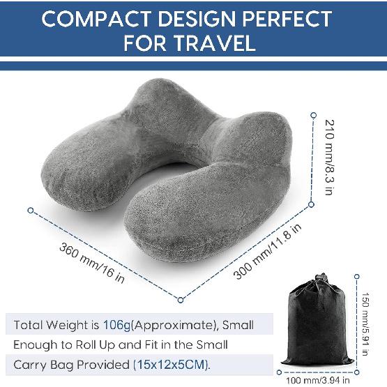 Inflatable Travel Pillow for Airplane Inflatable Neck Pillow for Traveling with Soft Velvet Washable Cover for Sleeping, Airplane,Train, Car, Office,