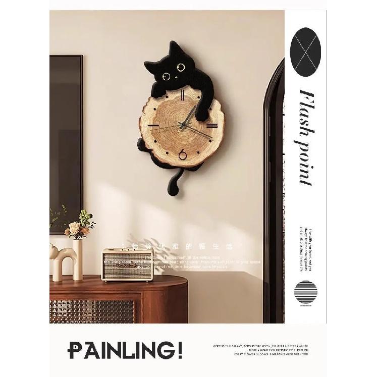 Cartoon Cat Wall Clock Creative Cat Tail Swing Wall Clock Quartz Mute Wall Clock Home Decoration Living Room Bedroom Decoration