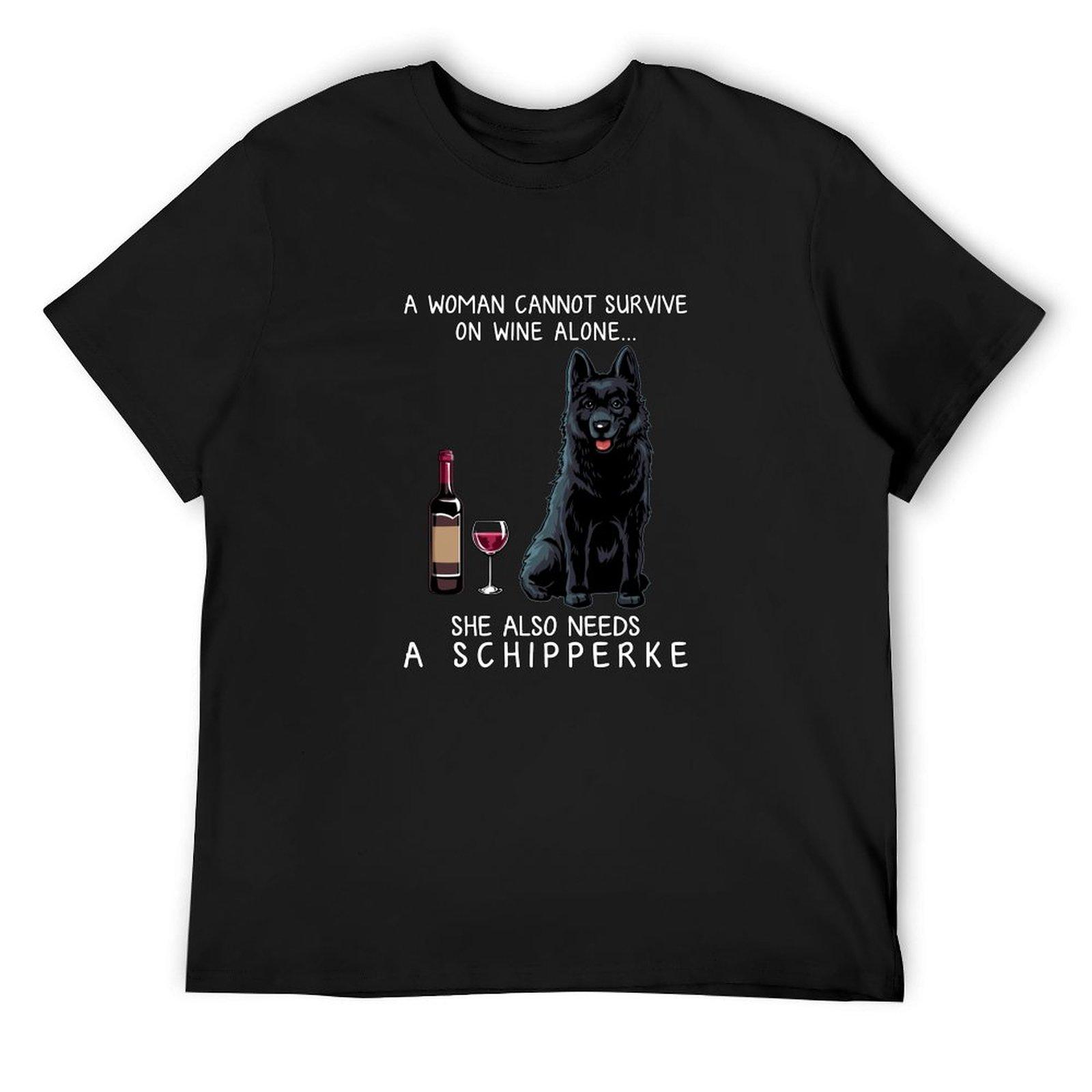 

Schipperke and wine Funny dog T-Shirt topping summer tops custom t-shirts men clothing 4XL