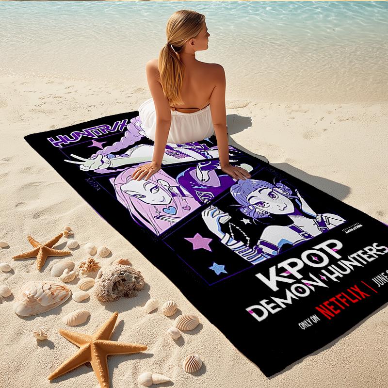 1Pc Kpop Demon Hunters Beach Towel, Quick Dry, Multi-Use for Beach Pool Gym Yoga Home Travel, Christmas, Halloween, Xmas Gift M929201
