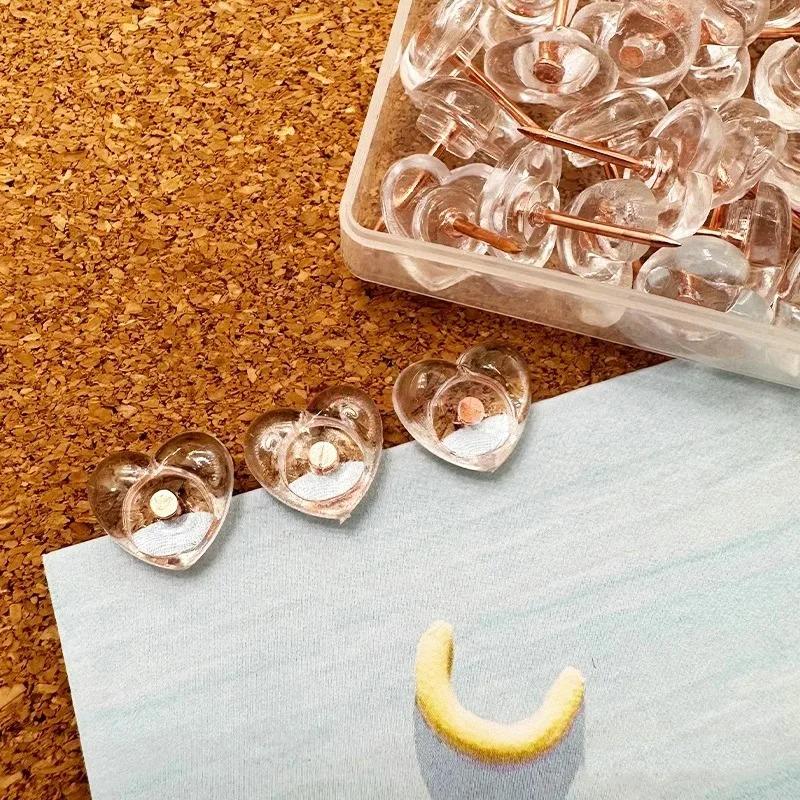 

100pcs Transparent heart-shaped H-shaped nail felt soft wooden board photo wall unobstructed press push pin China Mainland