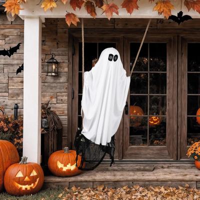 Halloweenský duch na houpačce venkovní dekorace 63" velká houpající se duchová dekorace na párty strašidelný dům venkovní dekorace na trávník dvůr
