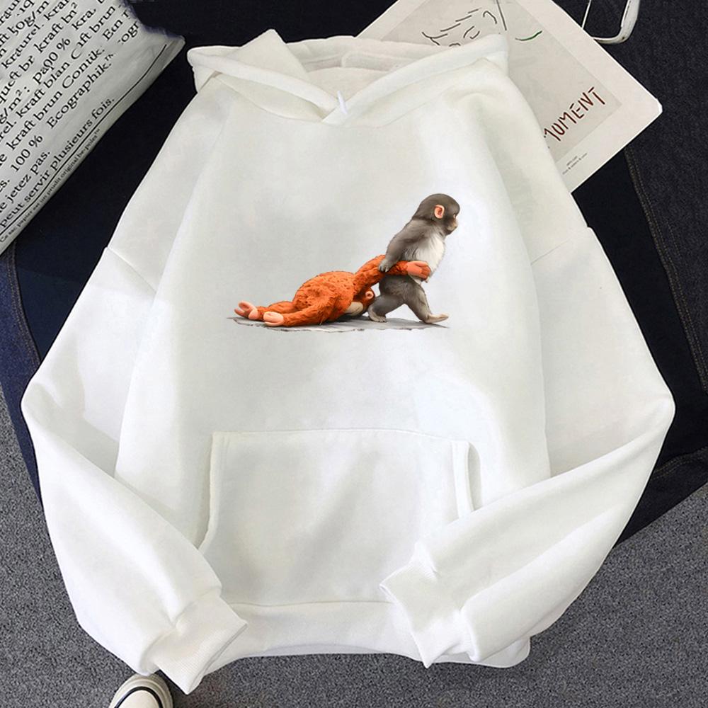 Punch Monkey Graphic Hoodies Cute Humor Animal Shirt Unisex Casual Sweatshirt Comfortable Clothes Comic Pullovers