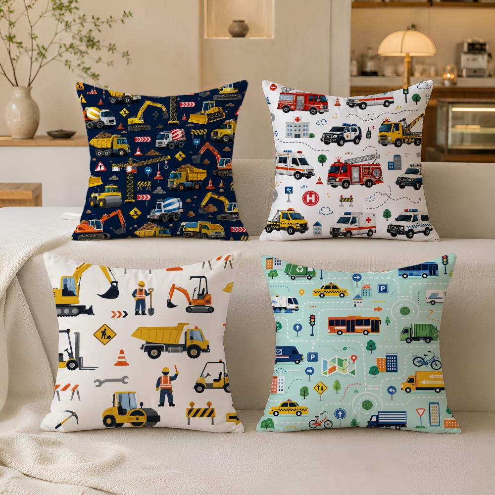 Art Transportation Cars Truck Boat Racing Cushion Cover Cushion Covers Machine Washable Wrinkle-Resistant Soft Durable