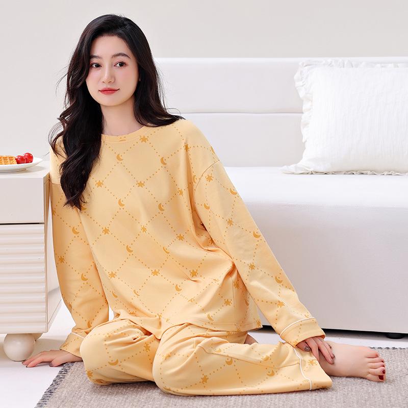 Women's Double-Sided Cotton Pajama Set: High-End, Skin-Friendly, Round Neck Pullover - Perfect for Home Wear