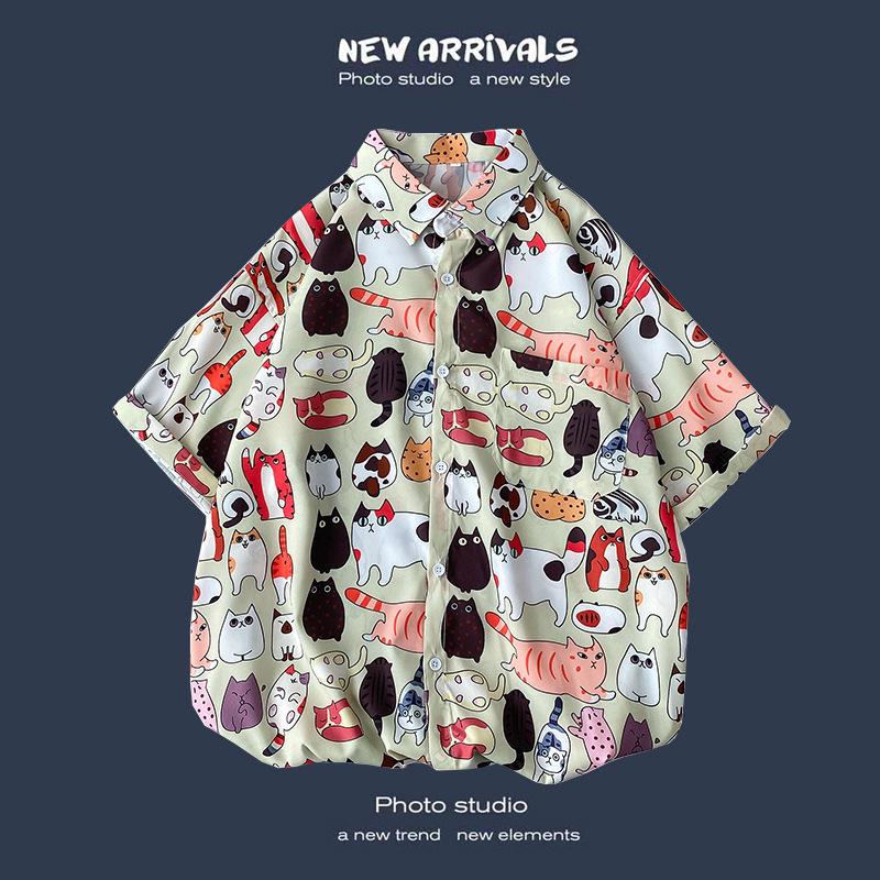 

Летняя корейская ретро-цветочная свободная рубашка для пары - модный мужской топ с коротким рукавом M