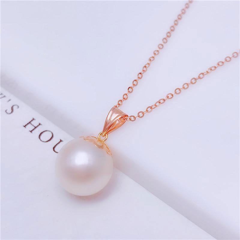 Exquisite Russian Purple Gold Inlaid Round Pearl Pendant Women'S Rose Gold Plated Color Gold Light Luxury Versatile Necklace