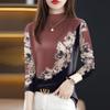 Cozy Fleece-Lined Printed Long-Sleeve Top for Mature Women - Fashionable, Slimming, and Comfortable
