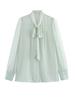 European and American French style, women's clothing, fashionable and versatile, simple temperament two-color light and elegant shirt