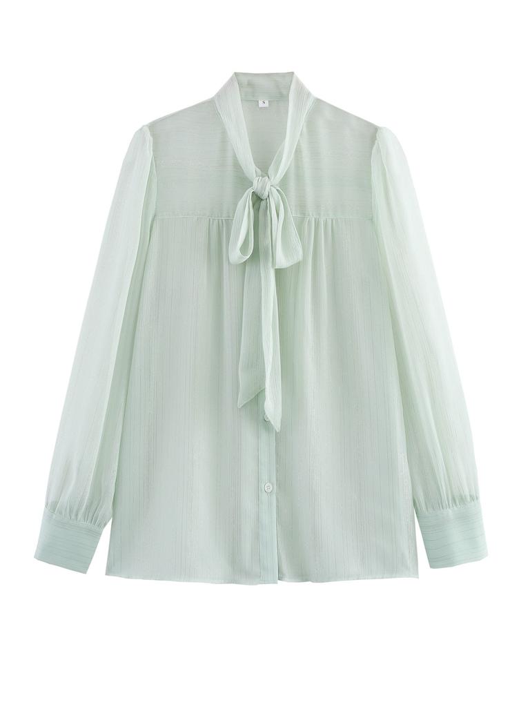 European and American French style, women's clothing, fashionable and versatile, simple temperament two-color light and elegant shirt