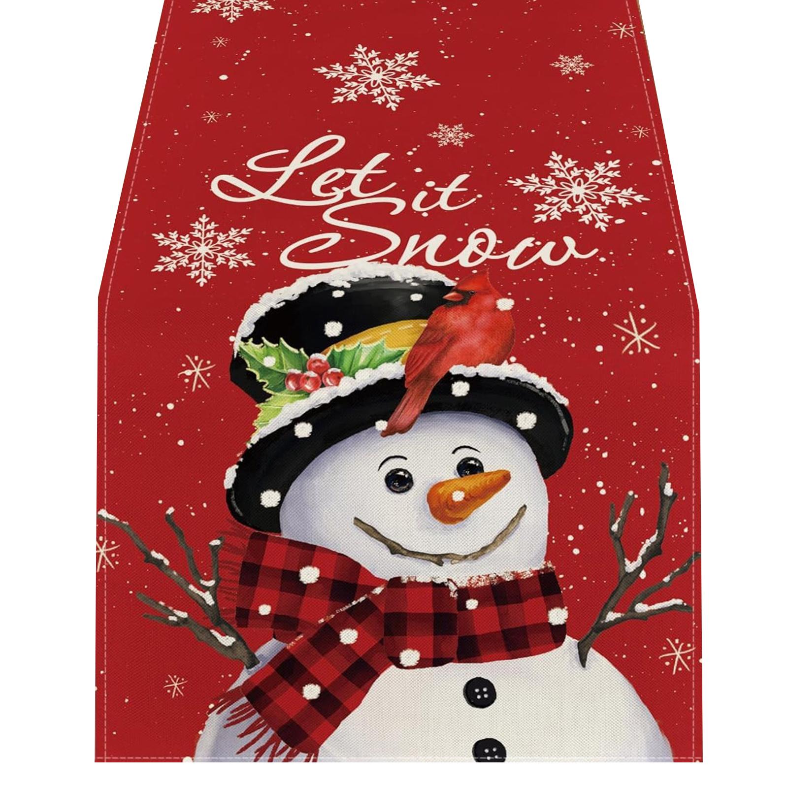 

Скатерть Рождественская Дорожка на стол с льняной текстурой Тематика Санта Снеговик Олень для праздничных встреч 2