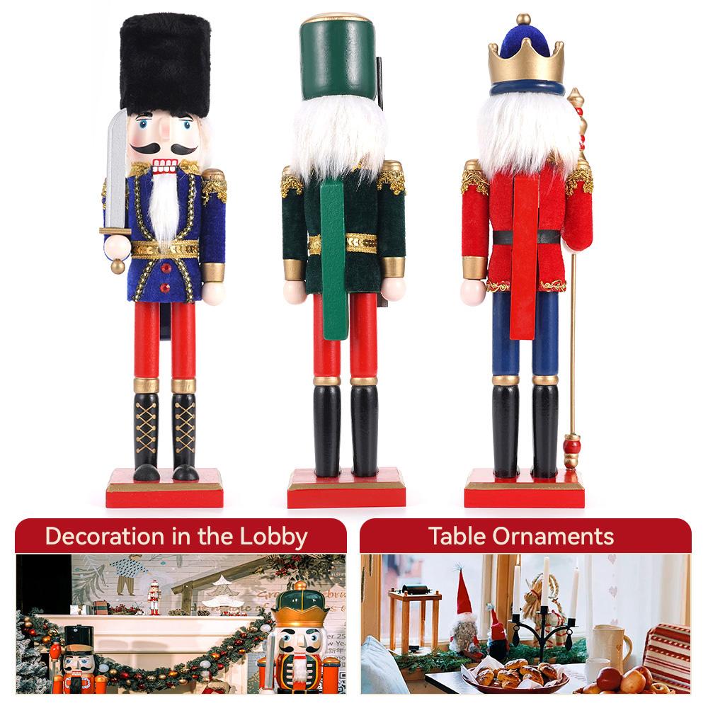 38CM Nutcracker Miniature Wooden Nutcracker Puppet Ornament Desktop Decoration Cartoon Walnut Soldier Christmas Home Decoration