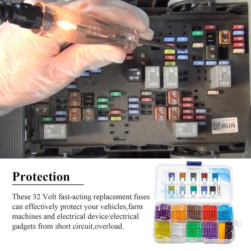 AHL 145pcs Mini Blade Fuses Assortment Auto Car Motorcycle Truck Fuses Kit 3A 5A 7.5A 10A 15A 20A 25A 30A 35A 40A Boat Camper RV ATV UTV Automotive