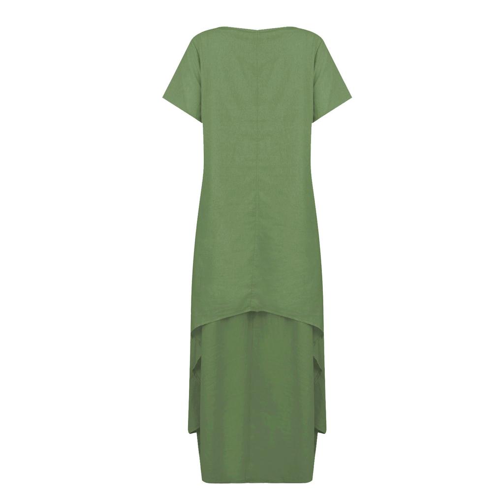 Women's Fashion Boho Solid Color Short Sleeve Loose Casual Irregular Dress