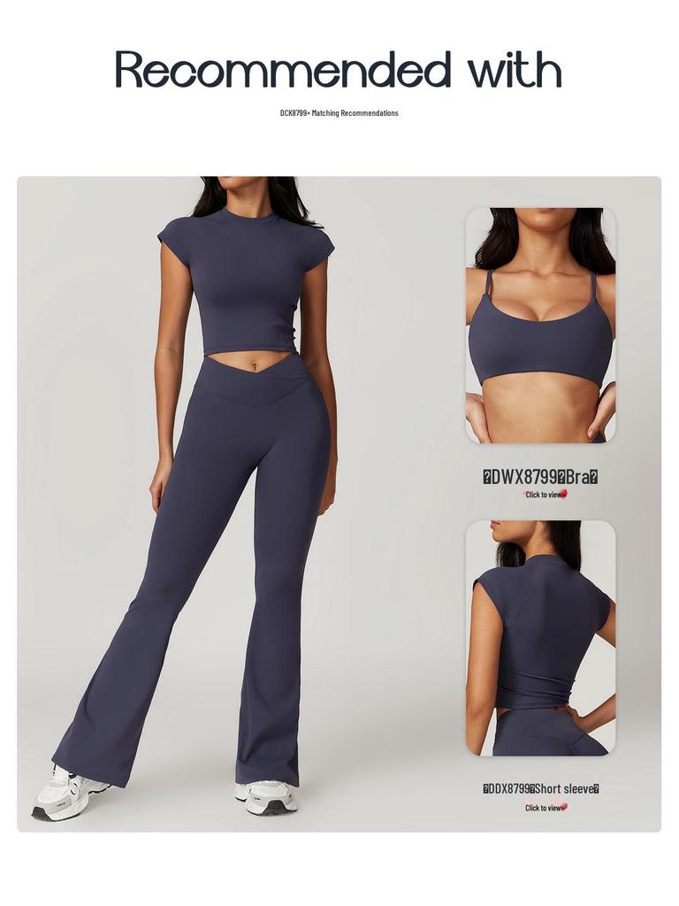 Umweltfreundliches, recyceltes, schnell trocknendes Yoga- und Lauf-Outfit - Damen-Fitnessanzug mit kurzen Ärmeln und stilvollem Rückendesign (Modell 8799)