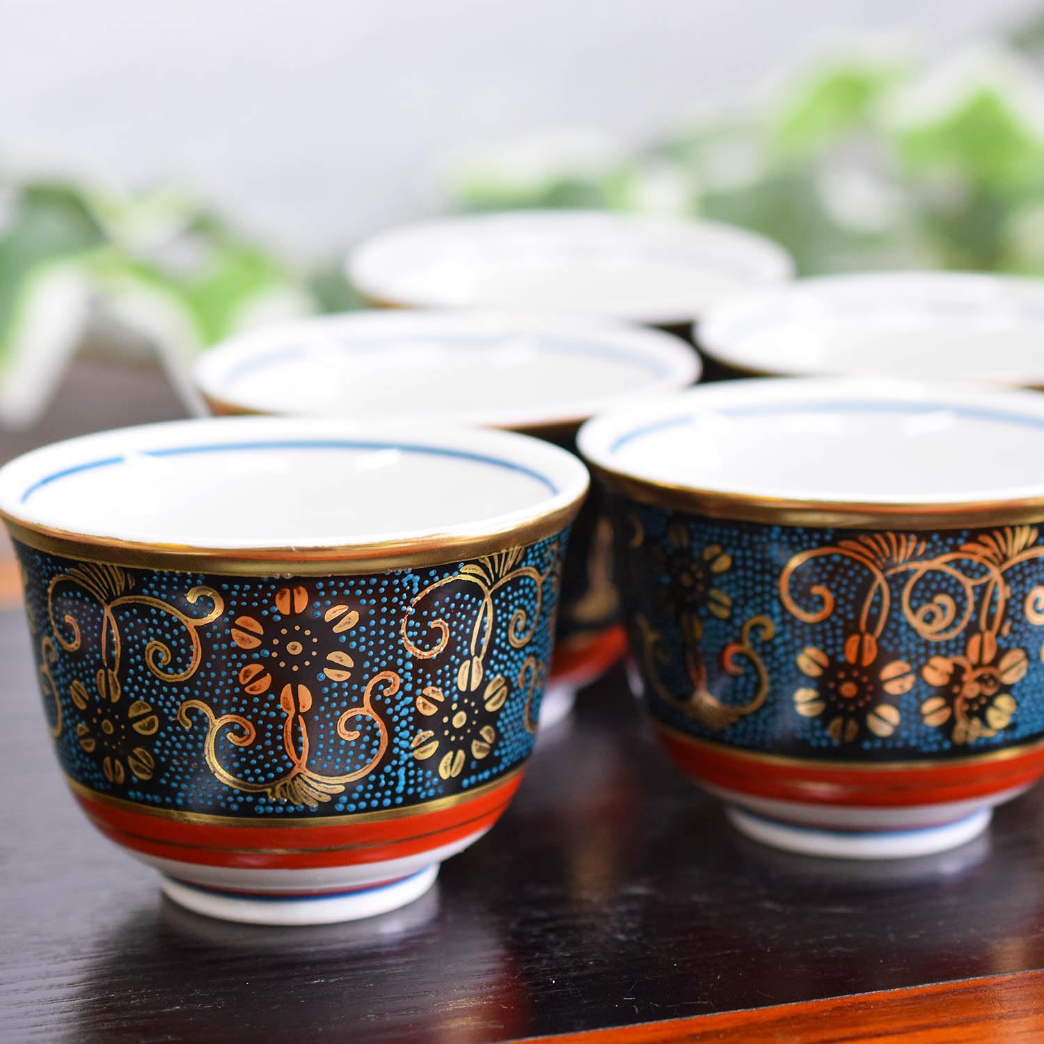

Stylish Kutani iron for luxury Japanese tableware teacup, ware, teacup, 5-guest set, blue-grained porcelain, brand, guests,