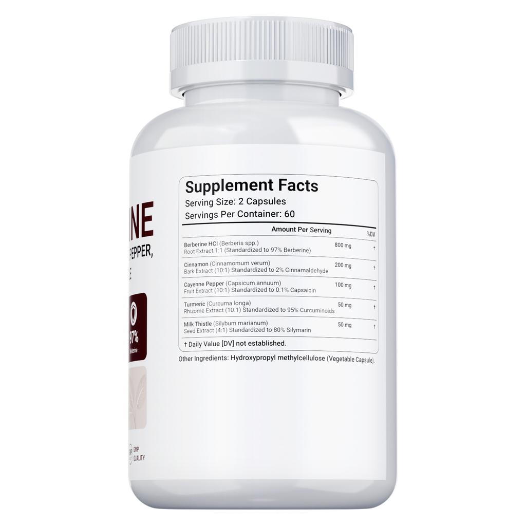 Berberine Cinnamon Cayenne Pepper Turmeric Milk Thistle Capsules 120 Count 1200mg — Plant-Based Formula, Daily Wellness, Nutritional Support