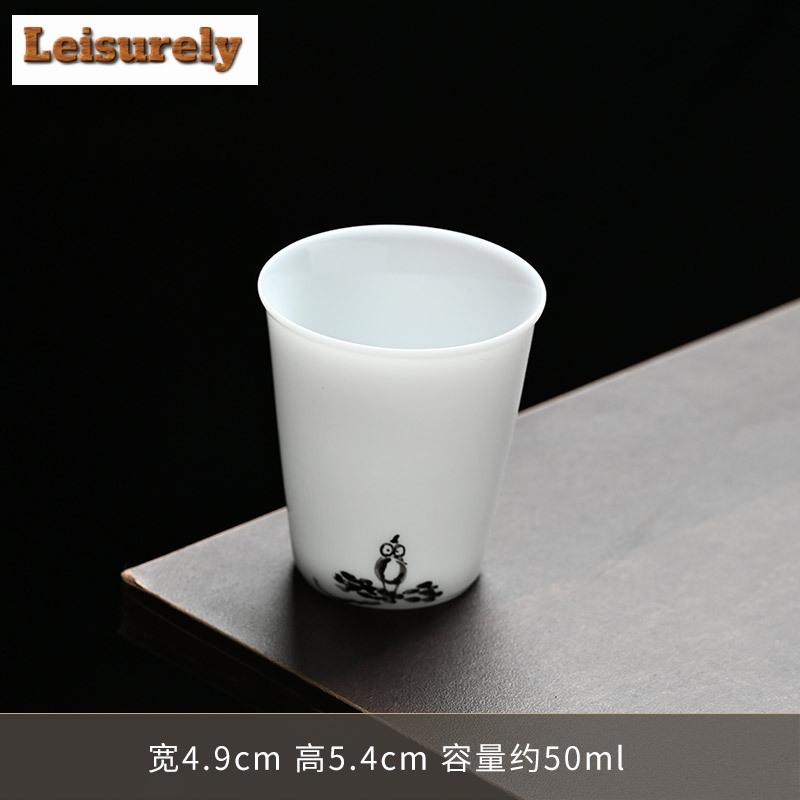 50ml Iced Jade Porcelain Tea Cup Dehua White Hand Painted Bird Single Master Cup Smelling Tea Bowl Water Jug Kung Fu Teaset Gift