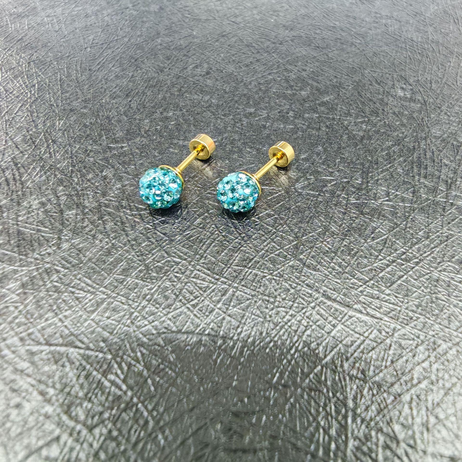 

Серьги-пусеты из нержавеющей стали Xiangbala с полимерным шариком и закручивающимся винтом для защиты от потери Gold озеро синий