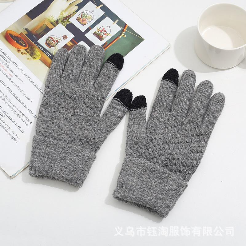 Students Windproof and Warm Korean Knitted Wool Gloves Simple Gloves Autumn and Winter Riding Warm and Velvet