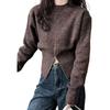 Knit Top Sweater for Long Crew Short Zip Slimming Available In Three Brown [JINJUDUO] Women, Sleeve, Autumn/Winter, Lightweight, Neck, Casual,